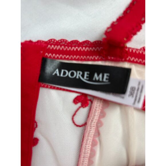Adore Me Red Corset Lingerie Top Bustier 36B Romantic Mesh Lace Hearts Date - Picture 8 of 11